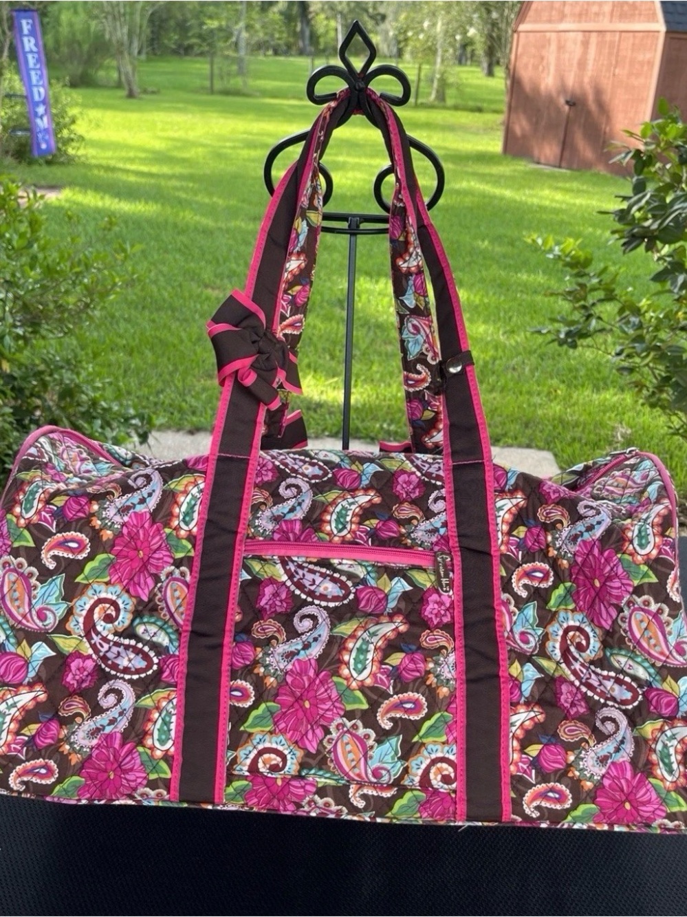 Rosenblue LargeQuilted Paisley Floral Weekender Travel/Duffle Bag - Pink & Brown